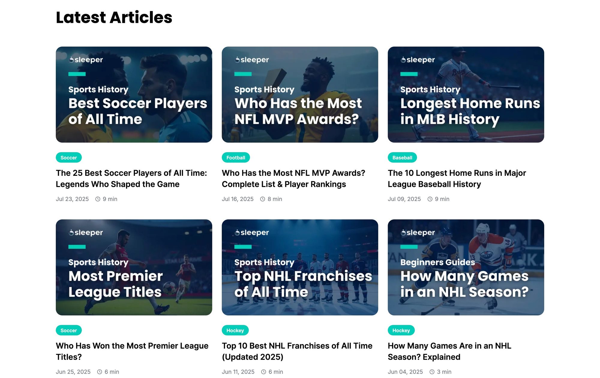 Latest Articles grid on the Sleeper Guides blog
